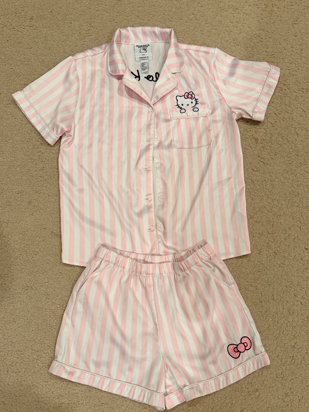 Hello Kitty Pink and White Striped Short Sleeve Pajama Set